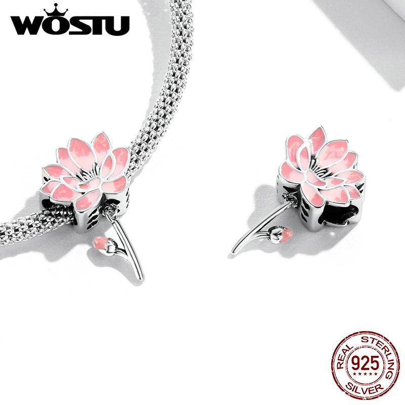 WOSTU Genuíno 925 prata esterlina fresco lótus charme caber cobra pulseira ou pulseira elegante flor contas fazendo jóias
