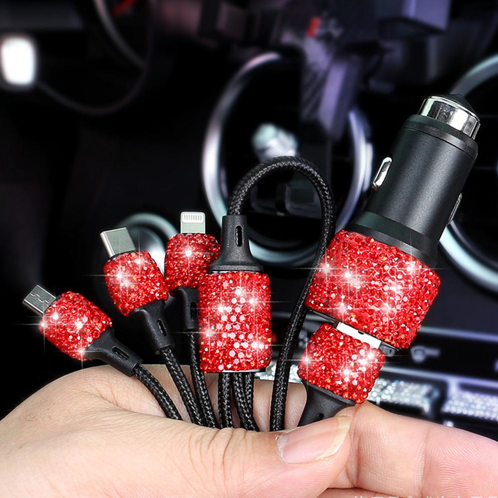 Nová nabíječka do auta Bling USB 5V 2.1A rychlý adaptér se dvěma porty Růžový dekor do auta Styling do auta Diamantové příslušenství do auta Interiér pro ženu