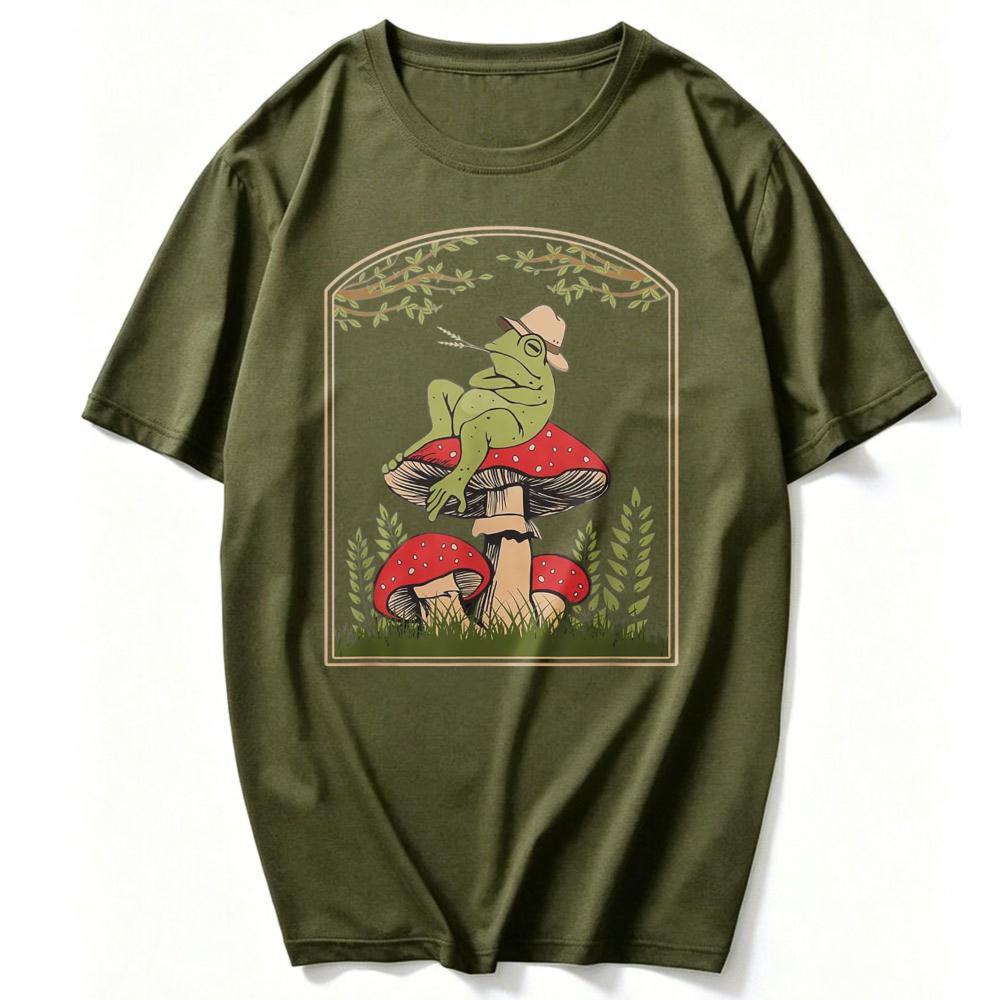 Cottagecore Aesthetic Frog Mushroom Forager Toad Unisex Unisex Tshirt Graphic T Shirts Vintage Unisex Clothing High Quality Cotton