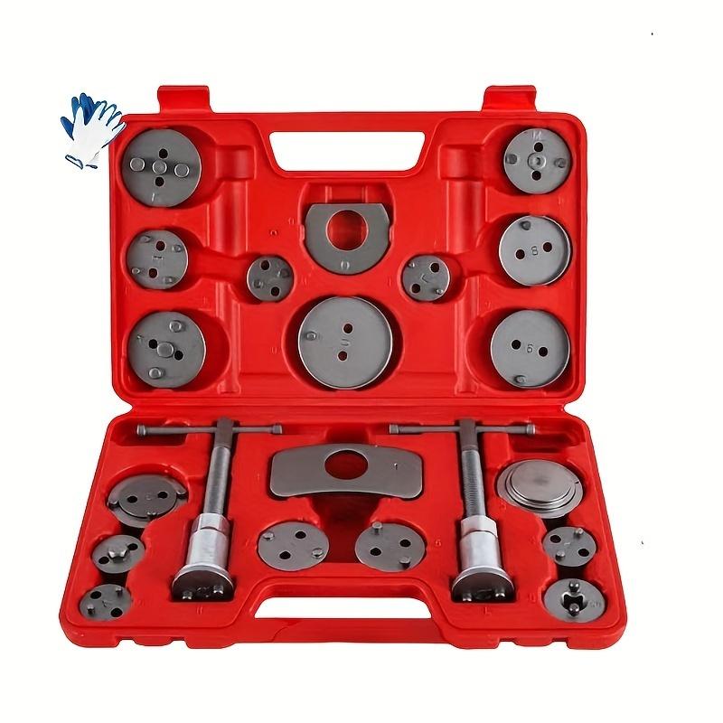 24Pcs Disc Brake Caliper Piston Compressor Rewind Tool Set with 18 Adapters, Dual Handed Thrust Bolts, Retainer Plates and Glove