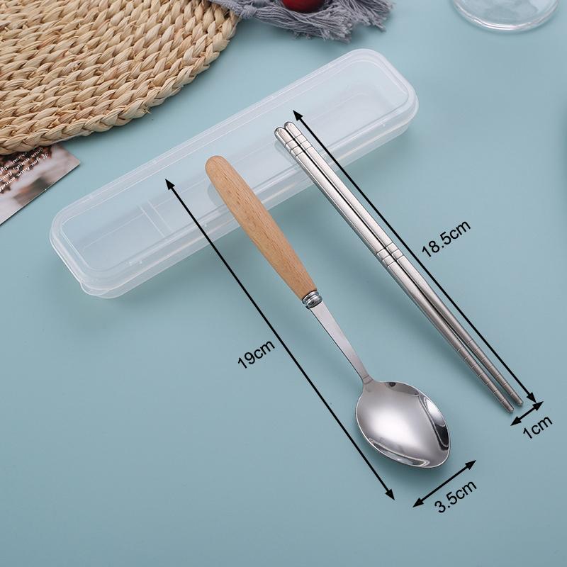 Wooden-Handled Cutlery Set Stainless Steel Spoon Fork And Chopsticks Set Three-Piece Cutlery Box Set