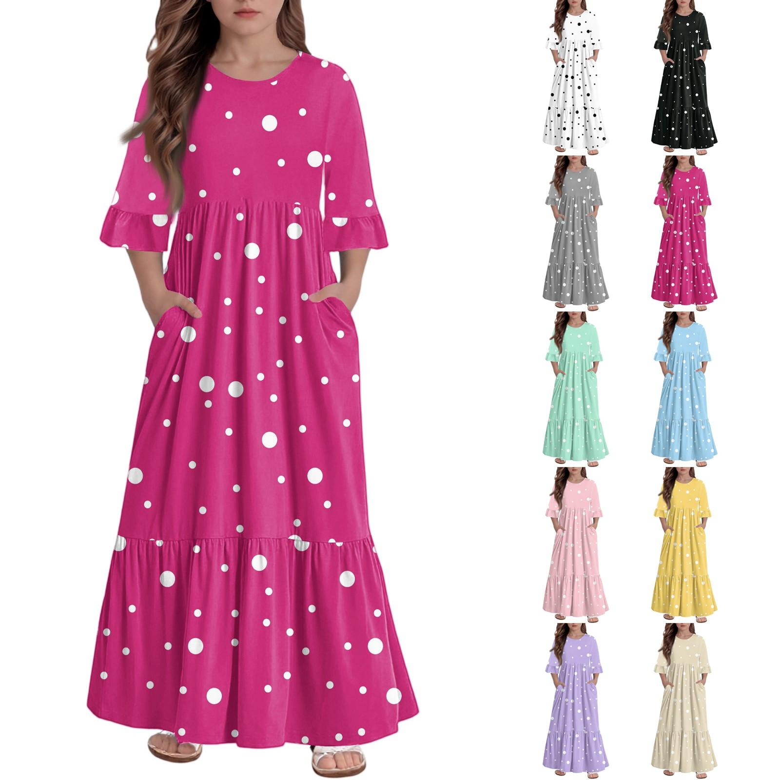 

Girls Tiered Ruffle Dress - 3/4 Sleeve Pocket Maxi With Pockets 110 бежевий