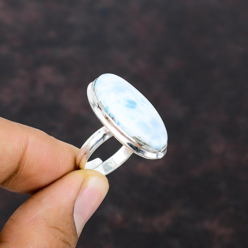 Larimar Gemstone Ring Handmade Jewelry 925 Sterling Silver Rings Adjustable Ring Larimar Jewelry Gift For Mother Engagement Ring Dainty Ring