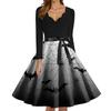 Women's Fashion V-Neck Casual Slim Fit Halloween Printed Long Sleeve Dress