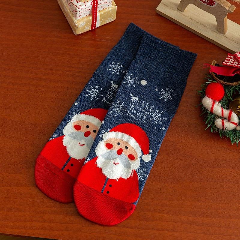 Female Cartoon Reindeer Santa Claus Mid-calf Stockings for Both Men and Women, Straight Long Stockings