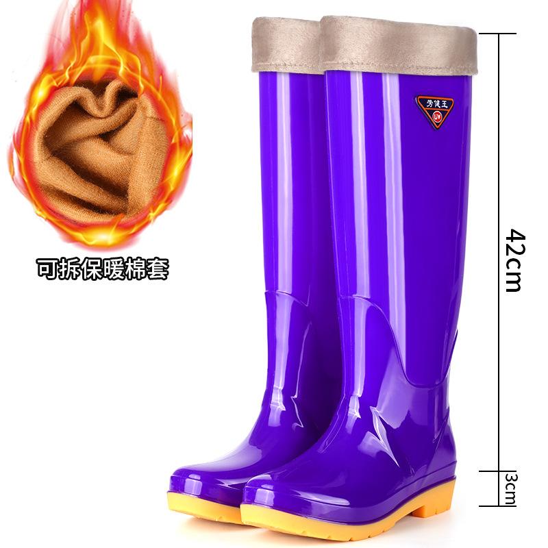 Extra high rain shoes women's high rain boots water boots water shoes fleece non-slip cover shoes fashion winter rain shoes adult rubber boots