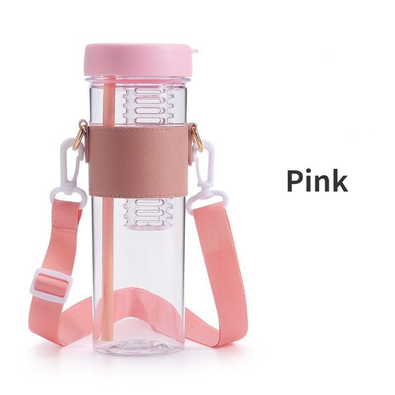 800ml Large Capacity Water Bottles with Strap Dry Wet Separation Fruit Lemon Filter Plastic Drinking Bottle with Straw Outdoor Sports Water Cup