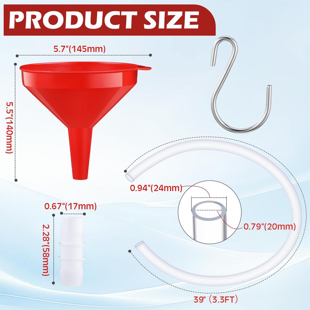 Innconee Plastic Funnel with Hose Flexible Fuel Funnel with 3.28 Feet Clear Tube Wide