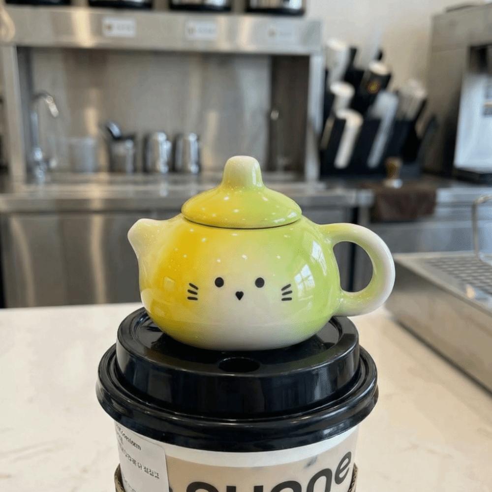 Chinese Style Milk Tea Lid Accessories Exquisite Ceramic Cat Ear Pot  Hotel