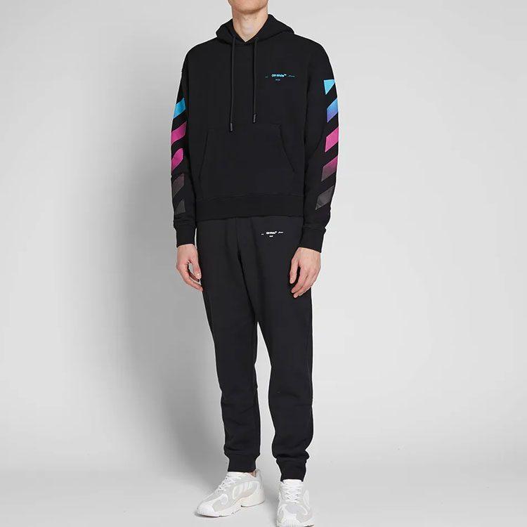 Felpa con cappuccio unisex OFF WHITE AW18, con fodera in pile, gradiente multicolore, nera, OMBB037F181920051088