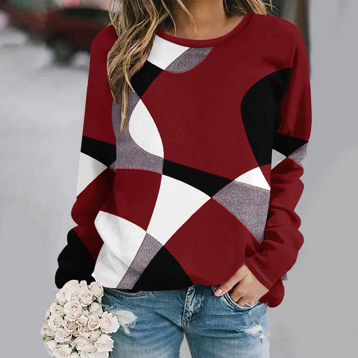 

Осень и зима новая мода круглый вырез длинный рукав с принтом элегантный повседневный свободный худи XL