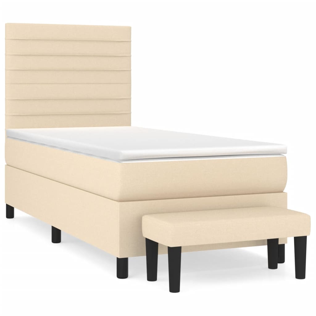 Box Spring Bed with Mattress Cream 90 x 200 cm Fabric
