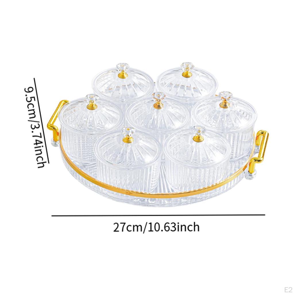 7 Compartment Serving Tray for Snacks with Clear Covers And Bowls