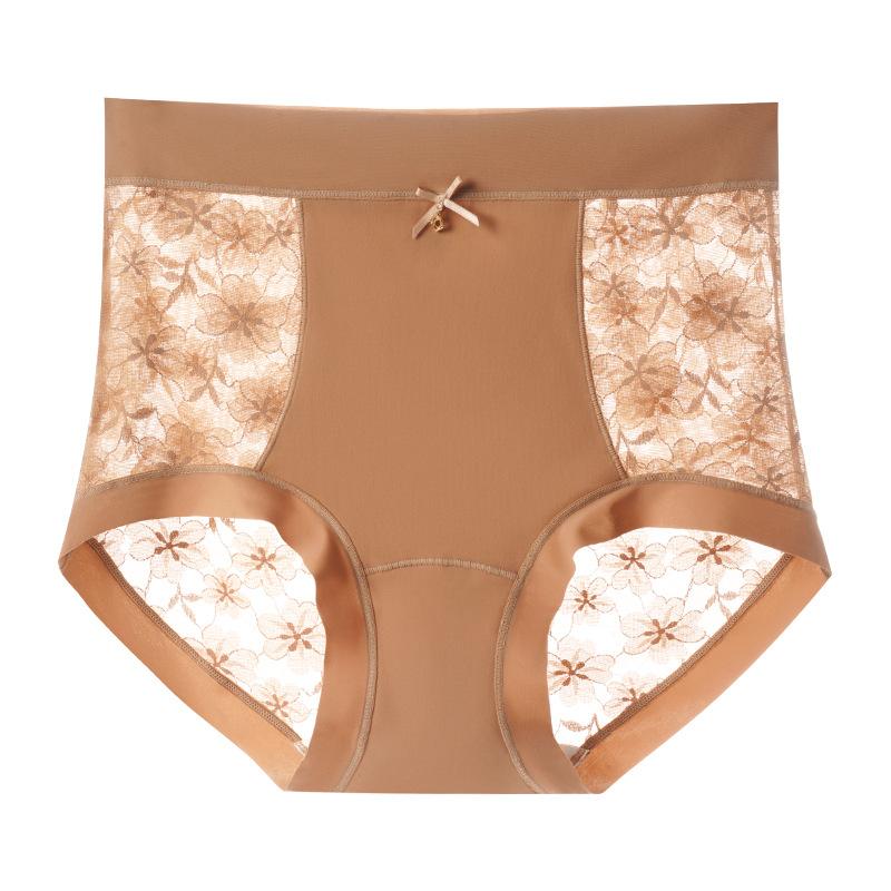 Женские весенне-летние тонкие кружевные удобные прозрачные бесшовные трусики-треугольники с высокой талией M