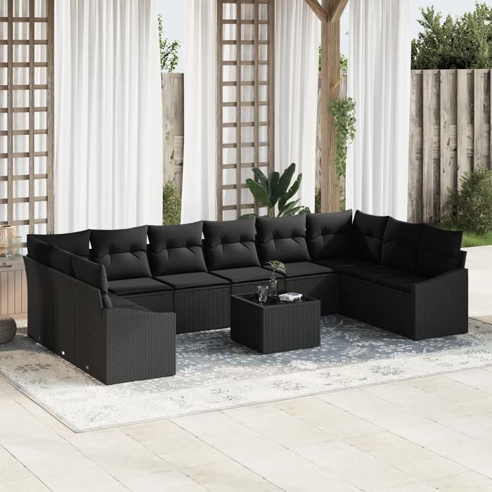 VidaXL Ensemble de salle à manger de jardin 11 pièces avec coussins Beige Poly Rattan 3355582