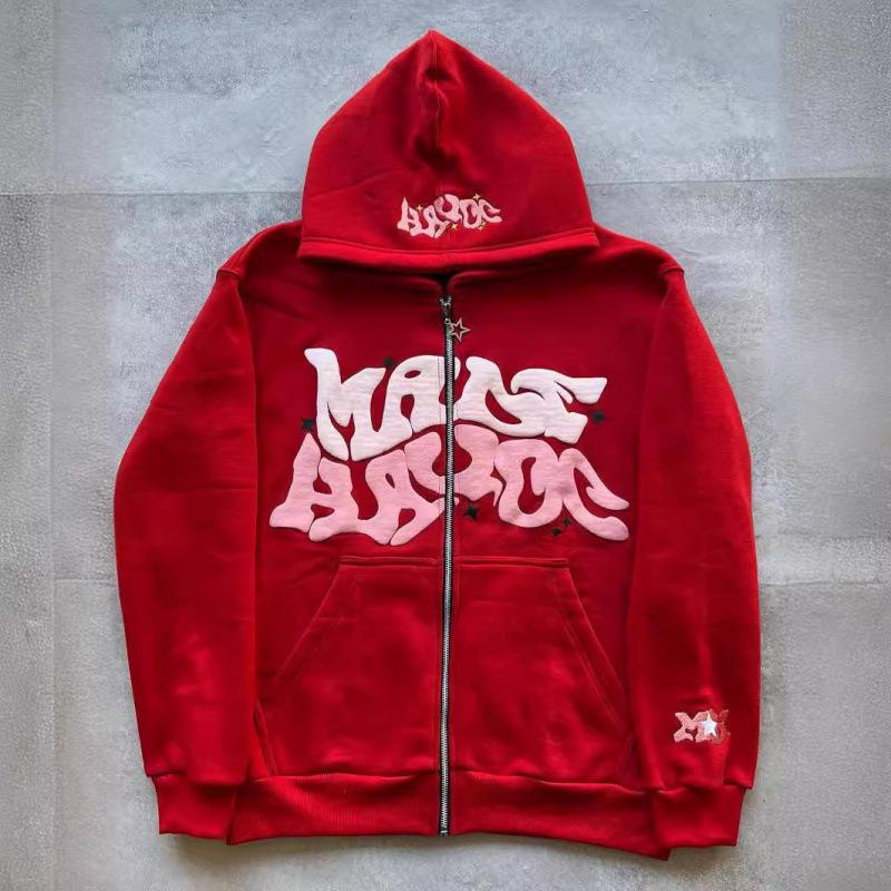 2025 Y2K Gothic Punk Hip Hop Digital Print Zipper Hoodie