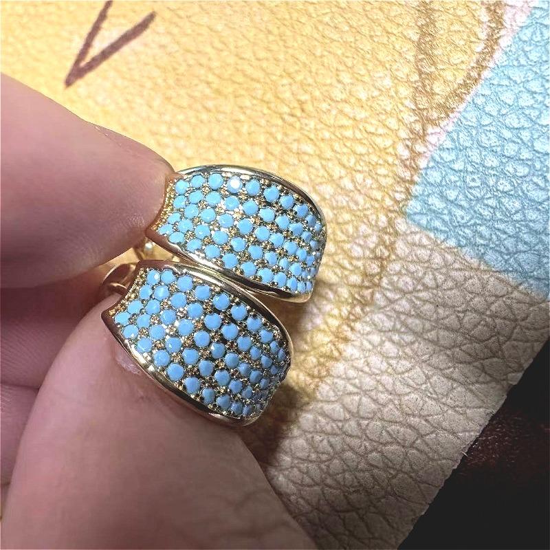 Women's Synthetic Turquoise Inlaid Hand Carved Hollow Hoop Earrings Elegant Exquisite Banquet Holiday Jewelry Accessory