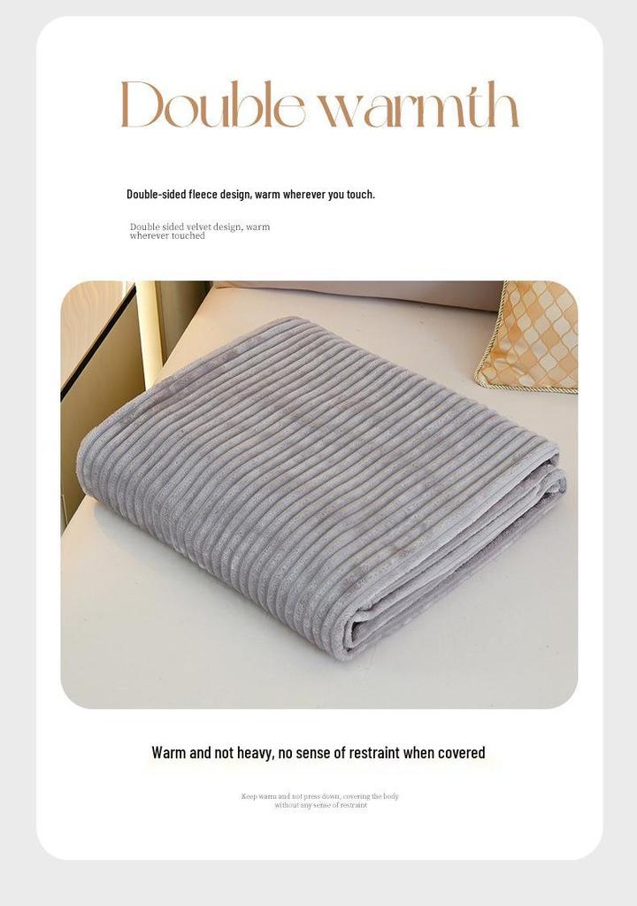 Striped Coral Fleece Flannel Blanket - Air Conditioning Nap Blanket, Solid Color, Ideal Office Gift