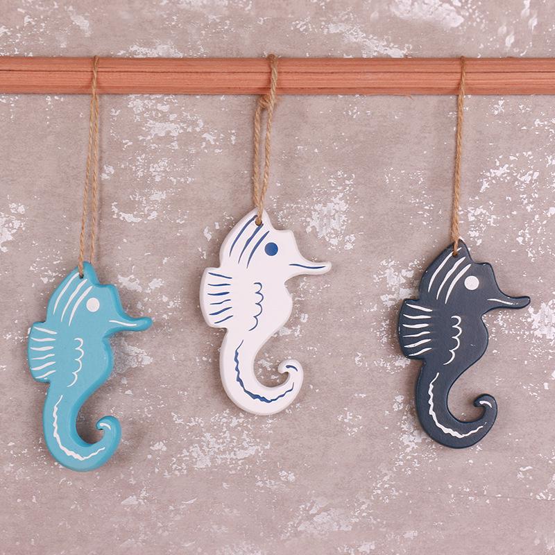 3Pcs/Lot Wooden Starfish String Mediterranean 5 Kinds of Decorative Fish Seahorse Dolphin Shell Hanging Ornament