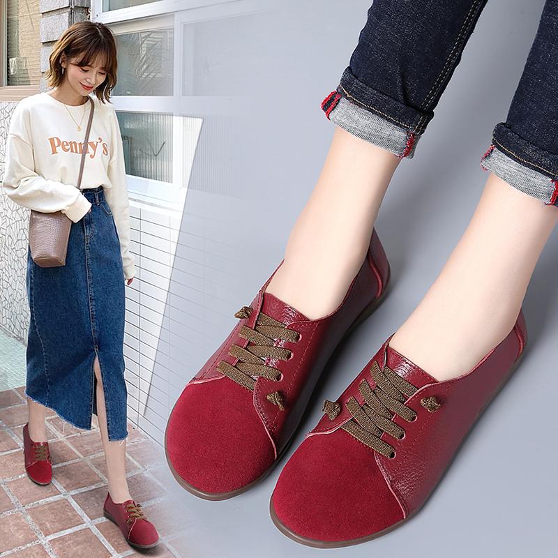 Women's Flats Loafers Leather Driving Shoes Moccasins Comfort Casual Nurse Shoes for Mother plus size