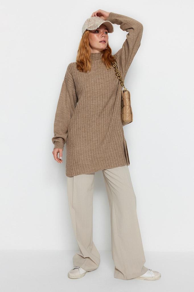 Women's Fashionable Stylish Hijab Sweater Mink High Collar Corduroy Knitwear Sweater