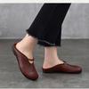 Johnature Women's Shoes Genuine Leather Flat Slippers Round Toe Versatile Casual Solid Color Outdoor Slides