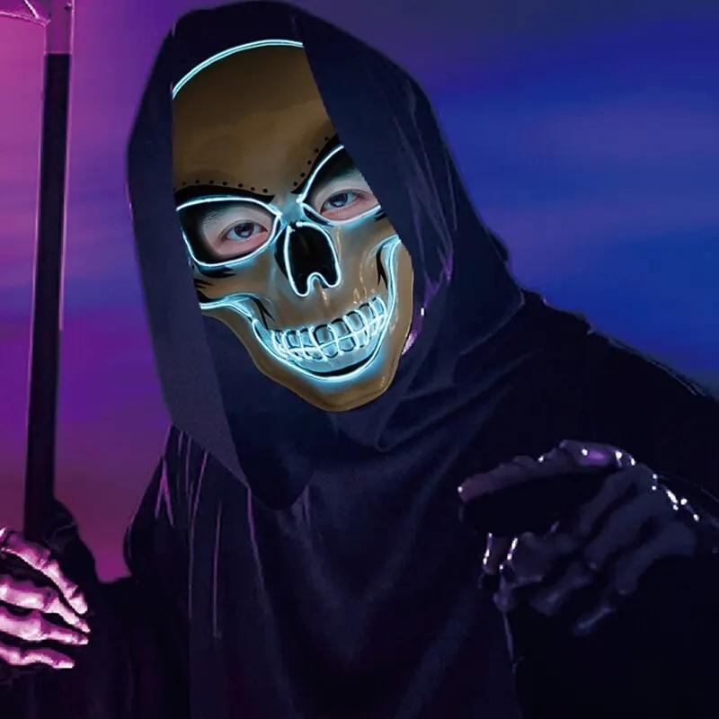 Halloween Adult Purification Mask LED Glowing Skull Terror Mask Cold Light Mask Role Playing Masquerade Ball