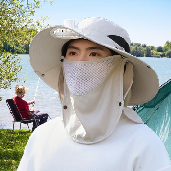 Kapelusz wędkarski ze zdejmowanym wentylatorem obrotowym USB, kapelusz przeciwsłoneczny z szerokim rondem, ochrona UPF50+, regulowany obwód, kapelusz wędkarski