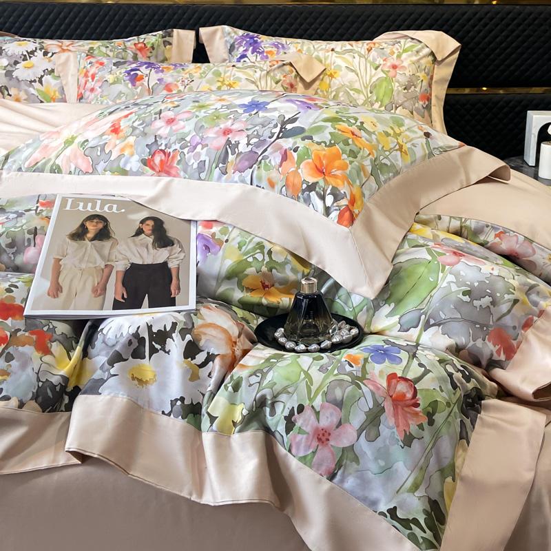 Floral Print 600TC Egyptian Cotton Bedding Queen King Comforter Cover Soft Duvet Cover Set Flat/Fitted Bed Sheet Pillowcases