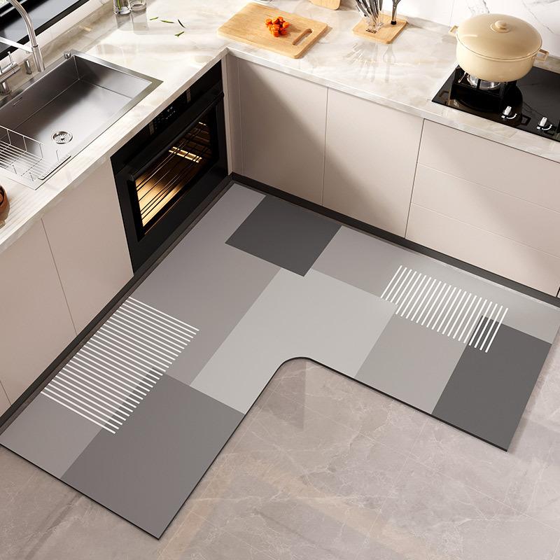 100*100CM L-förmige Kieselgur Eckwasserabsorbierende Bodenmatte, Haushalt Wasserabsorbierend, Ölabsorbierend und Rutschfest Küchenmatte