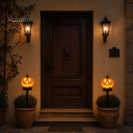 Solar Yard Lights with Sensor Halloween Pumpkin Light, Ghost Pathway Stake Lamp Lamp, Waterproof Outdoor Decor Light for Garden Patio Lawn Smart