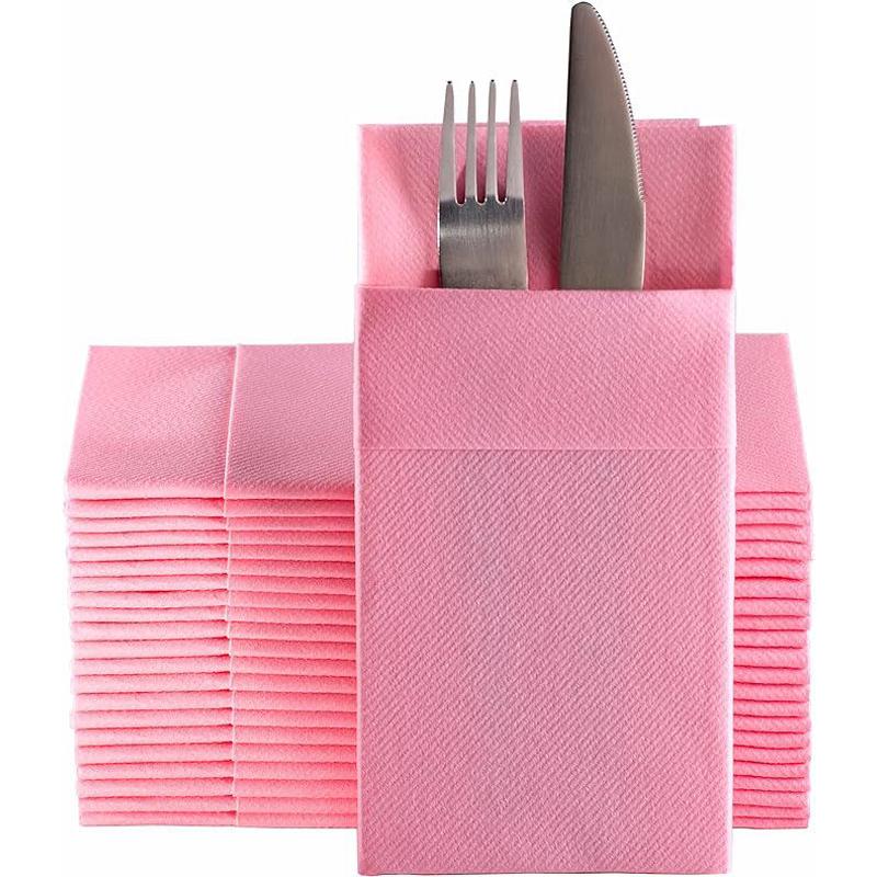 50pcs Disposable Dinner Napkins Flatware Pocket Prefolded For Wedding Party Decoration Folding Knife Fork  Bag Napkin