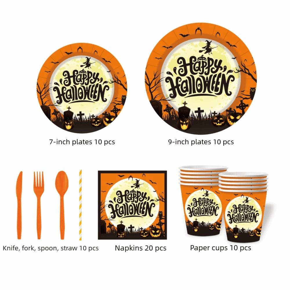 Paper Halloween Party Disposable Tableware Set Disposable Utensils Set Birthday Party Style G