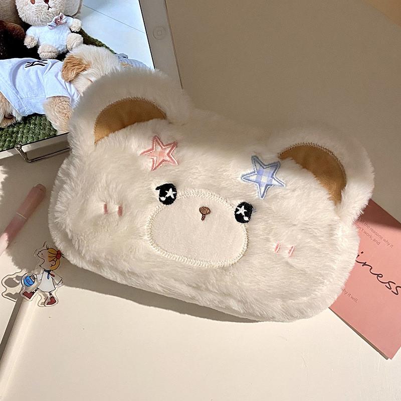 Cute Bear Stationery Organizer With Soft Plush Material For School Use