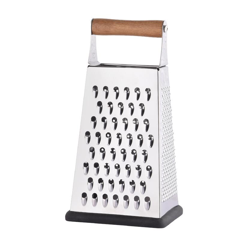 Kitchen Grater Stainless Steel 4-sided Grater With Anti-slip Wooden Handle - Multi-functional Kitchen Tool For Grating Slicing