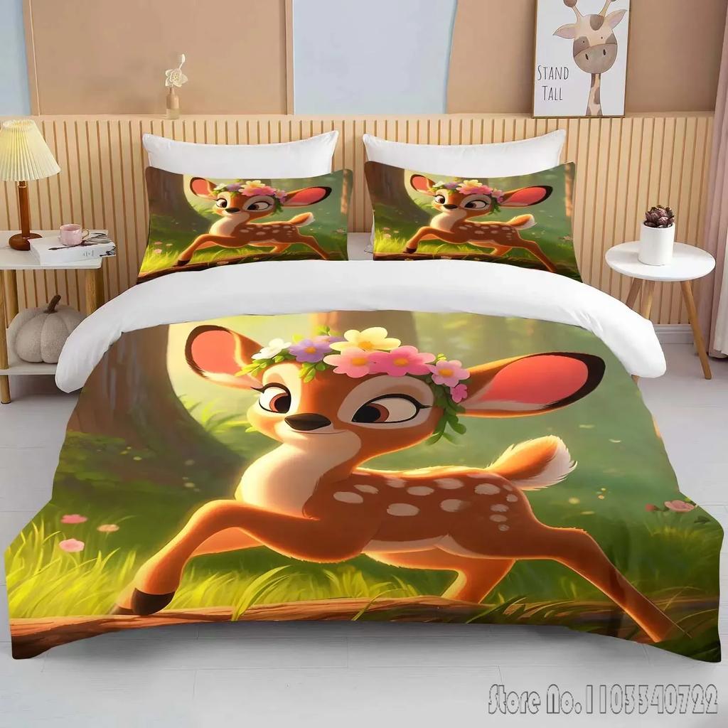 Bambi Printed Soft Bedding Set Duvet Cover Anime Quilt Adult Kids Birthday Gift Full Size King Size Bedding Set