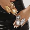 Exaggerated Metal Irregular Hollow Pearl Rings for Women Punk Hip Hop Gold Color Geometric Adjustable Finger Ring Jewelry