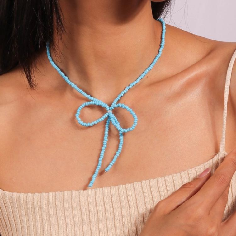 Color Rice Bead Bowknot Collarbone Chain Student Adjustable Chain Sweater Chain