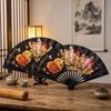 Chinese Style Folding Handheld Fan Silk Cloth Handmade Dance Fan Exquisite Flower Pattern Decorative Fan Photography