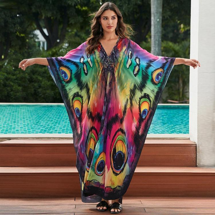 Beach Vacation Women Summer Kaftans Maxi Dresses Printed Cover Ups Swimwear Big Sales Factory Supply Bathing Suits