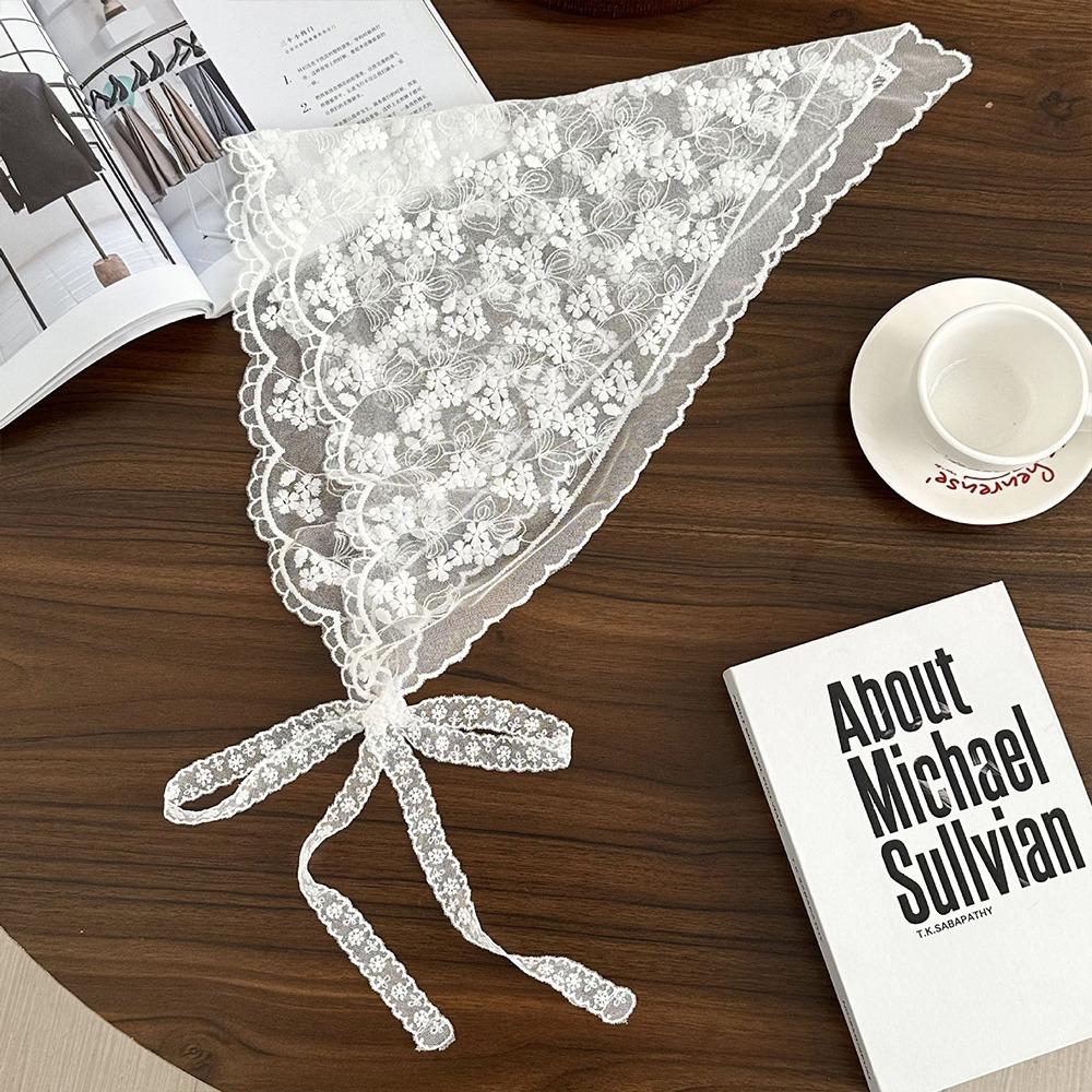 

Embroidered Lace Triangle Headscarf Hollow-out Pastoral Style Hair Scarf Wraps Woven Floral White Butt Curtain Skirt