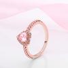 Fashion 925 Sterling Silver Pink Heart Rose Flower Ring Ladies Fine Wedding Valentine's Day Gift Jewelry