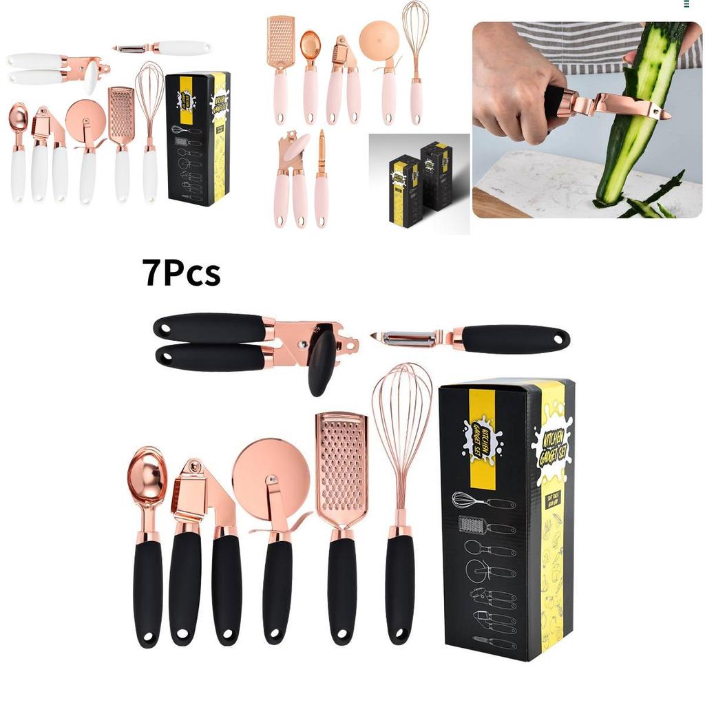 Contemporary Seven Piece Kitchen Gadget Set Made From High-quality Stainless Steel Perfect For Modern Kitchens And Culinary Enthusiasts