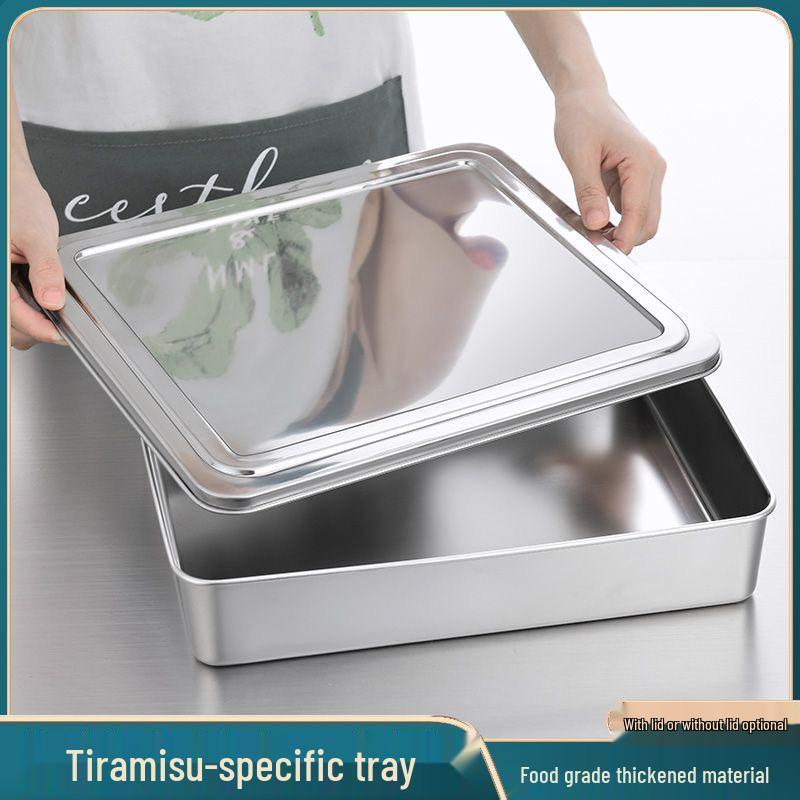 Tavă dreptunghiulară din oțel inoxidabil 304 cu capac - Bol adânc pentru Tiramisu