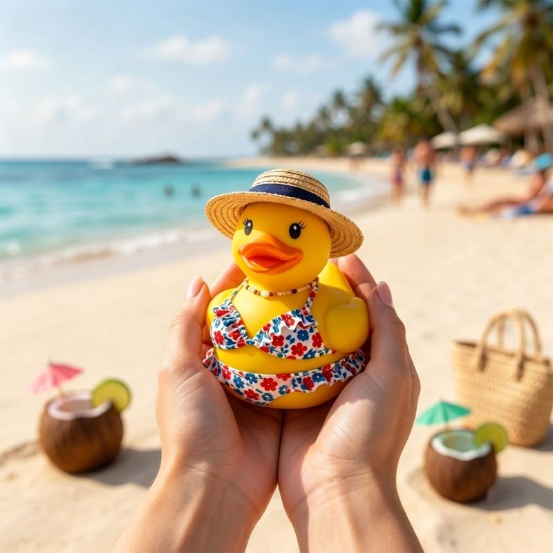Dashboard Duck Figurine Beach Duck Ornament for Desk Shelf Counter Display with Summer Vacation Style Home Accent