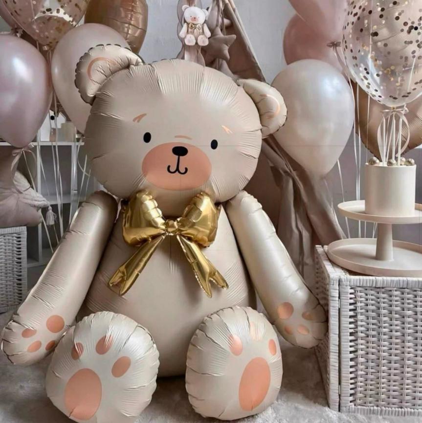 Bow Bear Aluminum Film Balloon Brown/Matte White Bear Balloon Birthday Wedding Shower Anniversary Decoration Birthday Gift