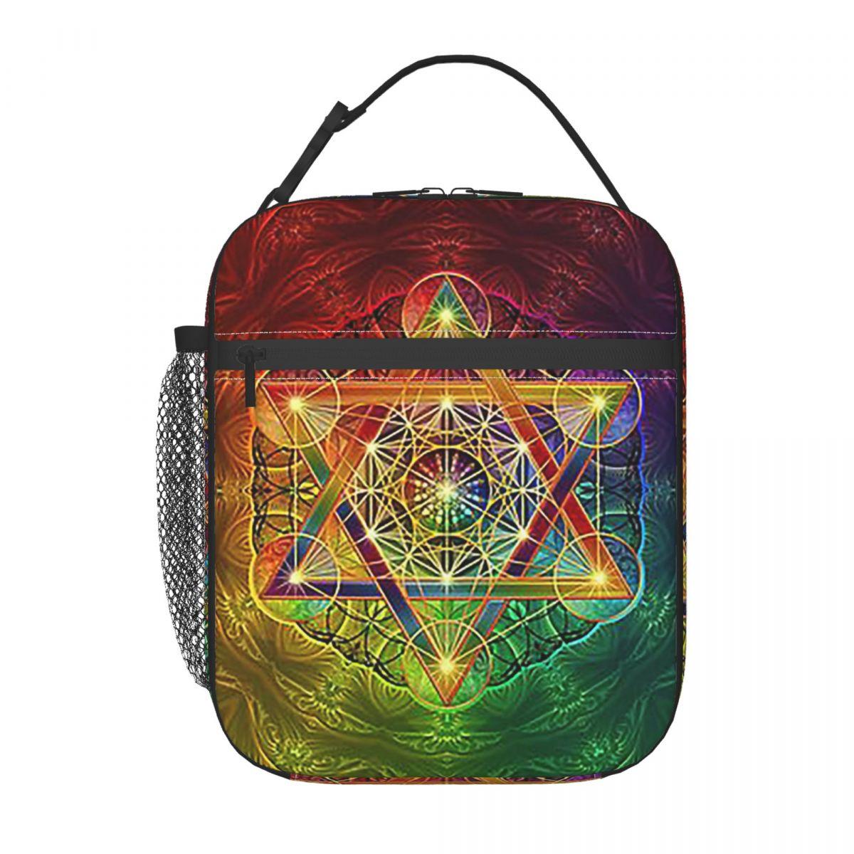 Metatron's Kubus Met Merkabah En Levensbloem Geïsoleerde Lunchtas voor Vrouwen Kinderen Draagbare Voedseldozen Thermische Lunchbox Tote One Size