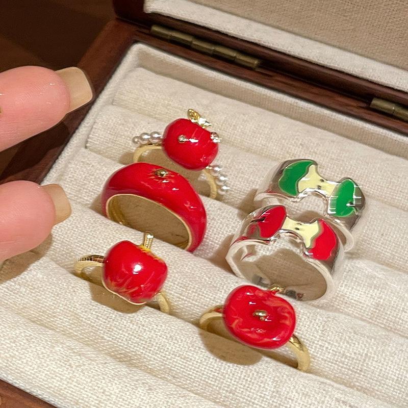Dripping Apple Round Open Ring Ankara Red Temperament Ring Small Fresh Design Fashion Earrings