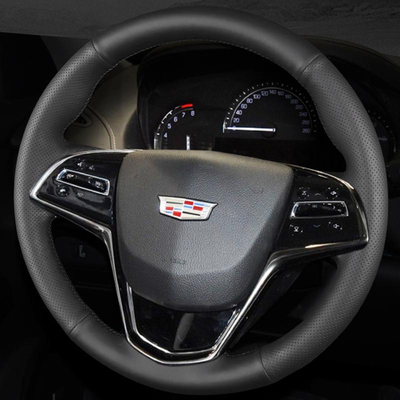 

Оплетка рулевого колеса автомобиля на заказ, чехол из натуральной кожи, 100% подходит для автомобиля Cadillac CTS 2014-2016 ATS 2013 2014 2015 Black Thread