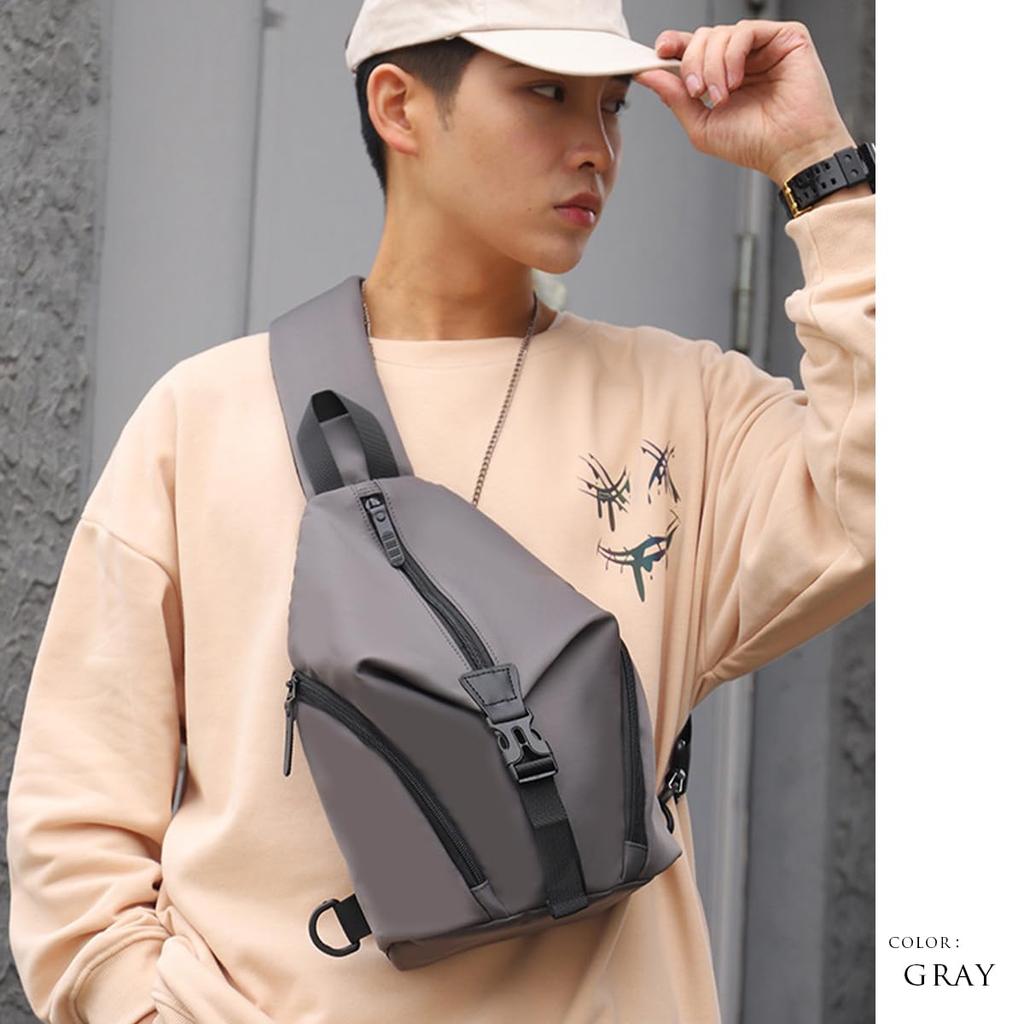 FRANK GERALD Large Capacity Crossbody Mesh Gray Men's One-Shoulder Bag, Lightweight, Water-Repellent, Ambidextrous, Multifunctional, Back, Casual,